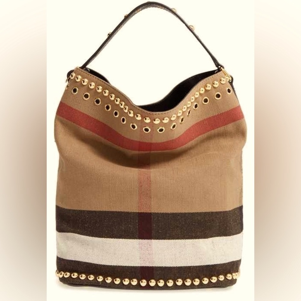 Burberry Ashby Bag Studded House Check Canvas LIKE NEW WITH TAGS